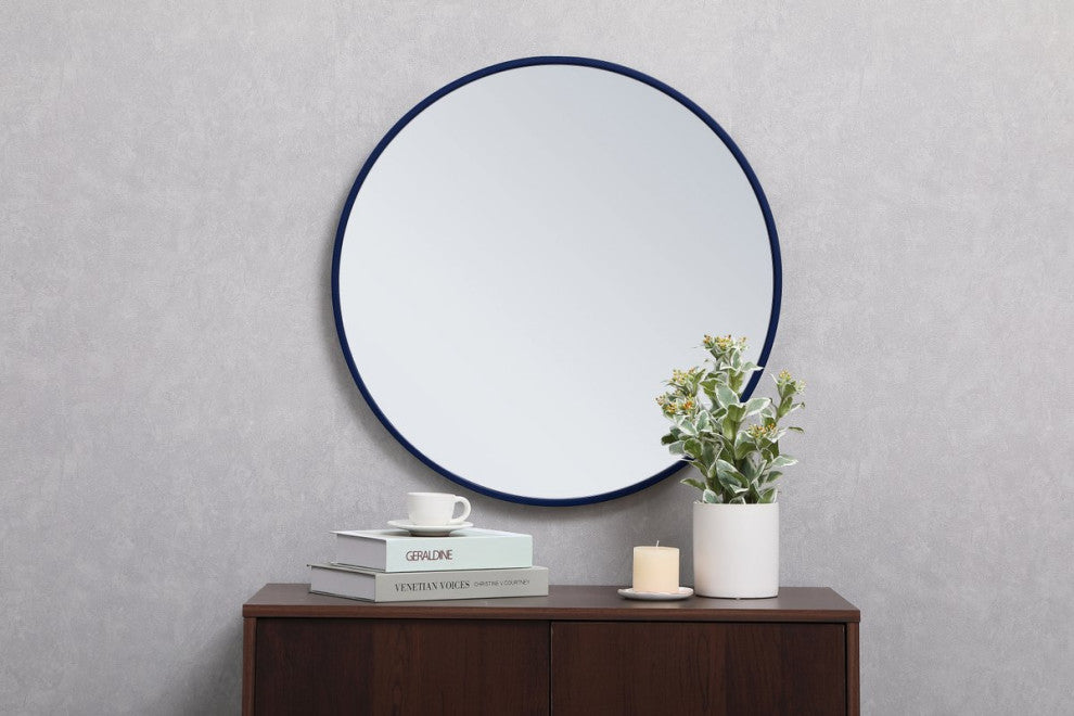 Elegant Decor MR4031BL Metal Frame Round Mirror, 24" Blue
