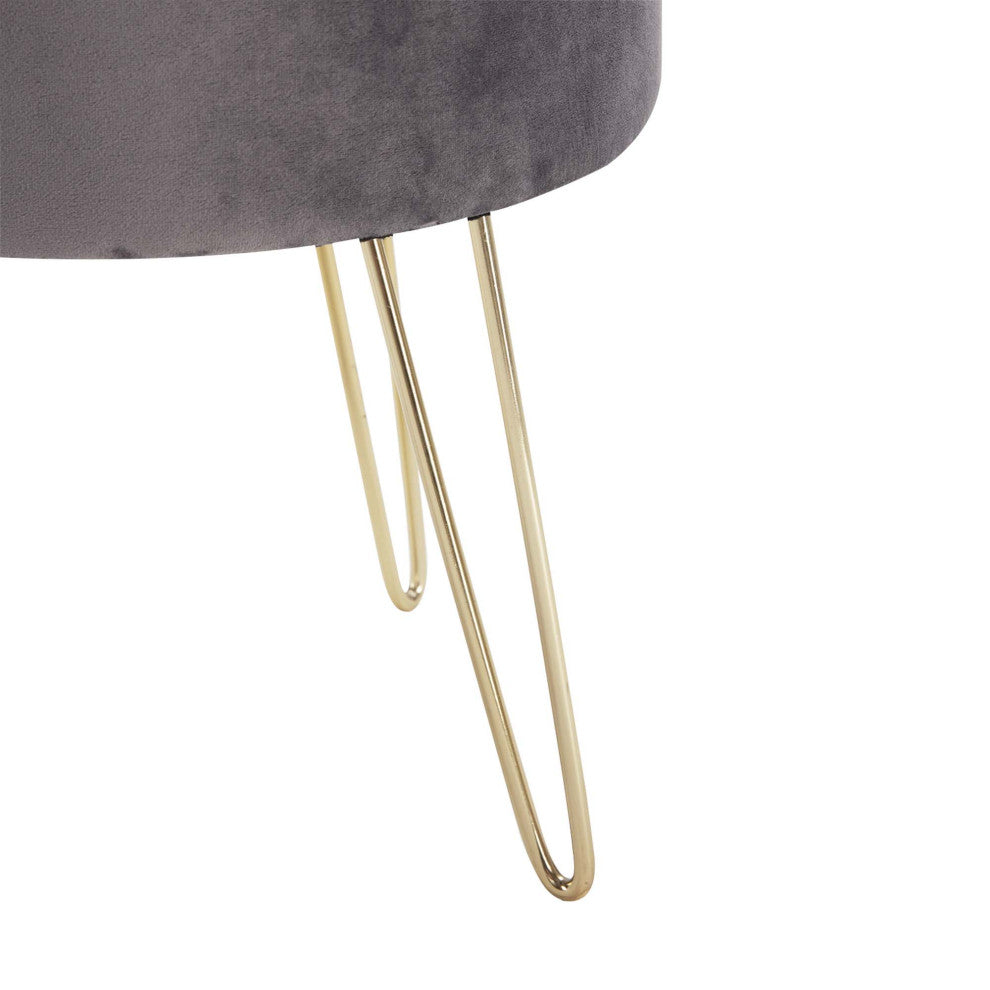 Round Storage Velvet Vanity Stool with Removable Lid, Grey