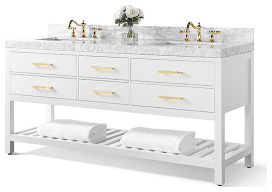 Elizabeth 72 in. Bath Vanity Set in White with Gold Hardware