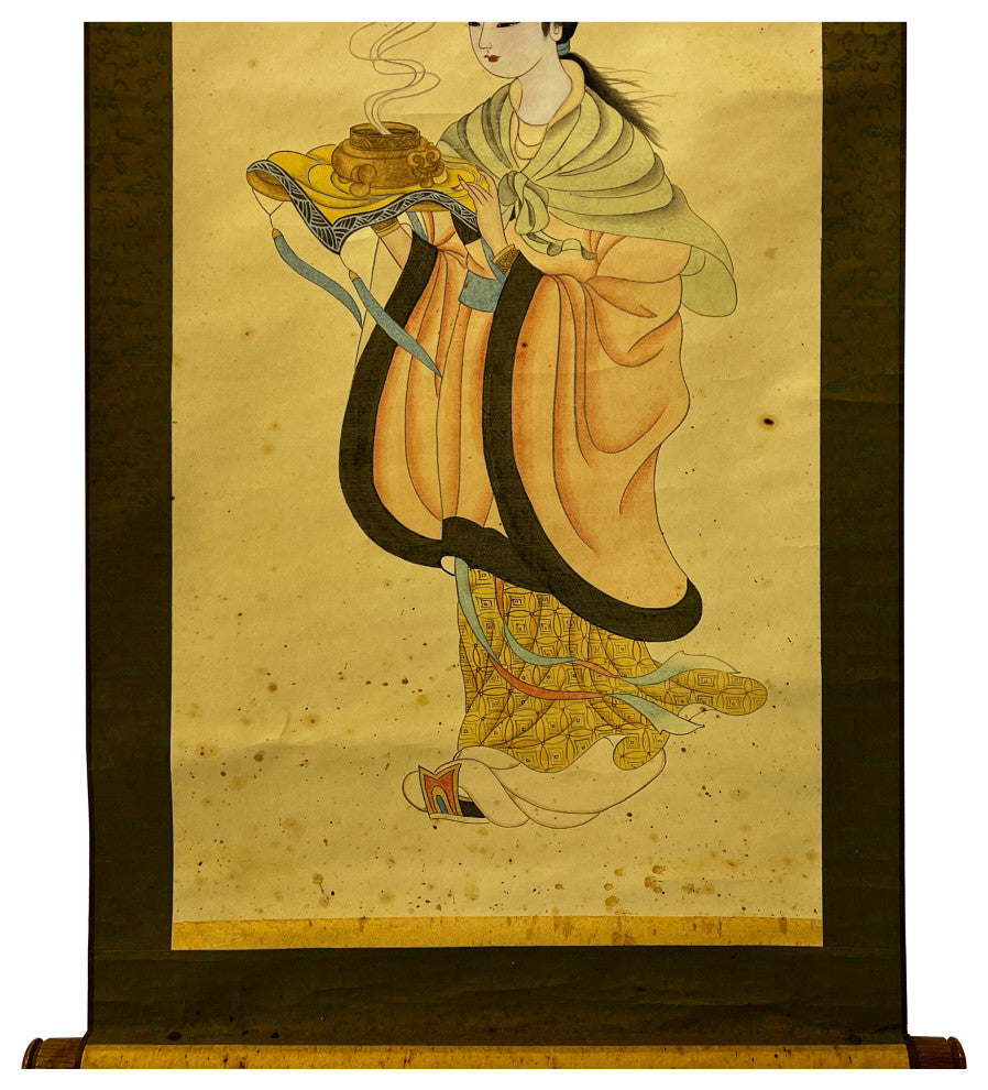 Chinese Color Ink Tong Style Lady Portrait Scroll Painting Wall Art Hws3037