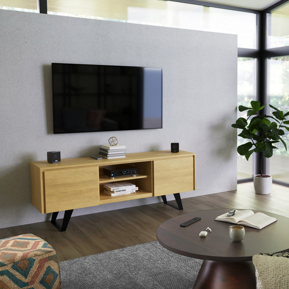 Lowry SOLID ACACIA WOOD TV Media Stand For TVs up to 70 inches, Oak