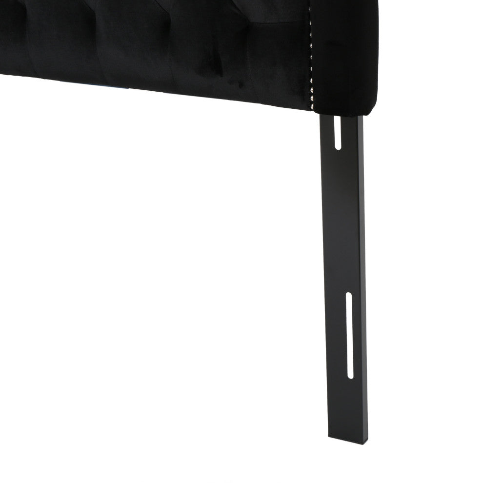 GDF Studio Lazarus New Velvet Studded Seam Tufted Queen/Full Headboard, Black