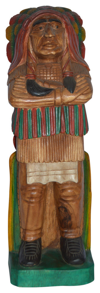 Indian Chief Made of Wood Statue - Medium - Size: 7"L x 10"W x 30"H.