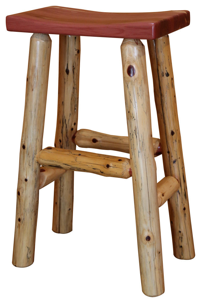 Red Cedar Log Saddle Barstool, 24 Inch