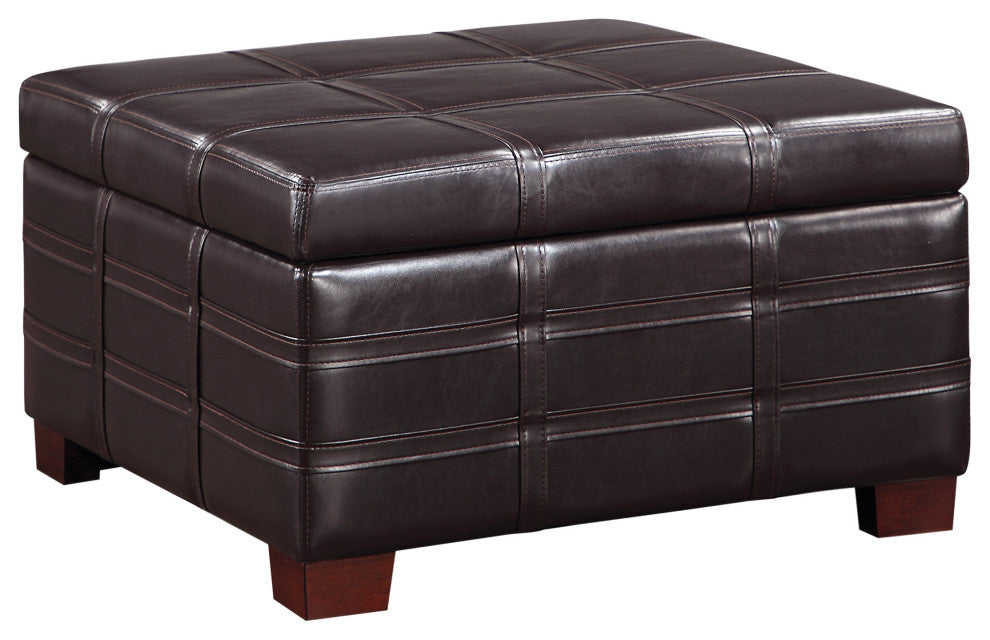 Detour Strap Square Storage Ottoman, Espresso Faux Leather