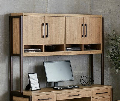 Modern Wood Laminate Hutch With Wood Doors, Light Brown