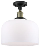 X-Large Bell 1-Light Semi-Flush Mount, Black Antique Brass, Matte White