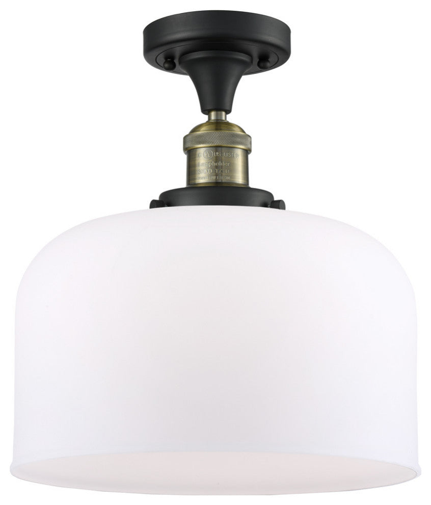 X-Large Bell 1-Light Semi-Flush Mount, Black Antique Brass, Matte White