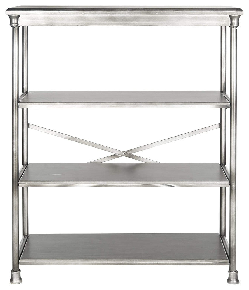 Modern Bookcase, Metal Frame and Wooden Shelves With Unique Silver Finish