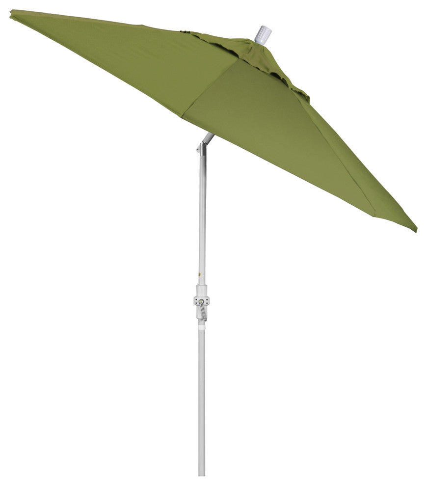 9' Matted White Collar Tilt Crank Lift Aluminum Umbrella, Olefin, Palm
