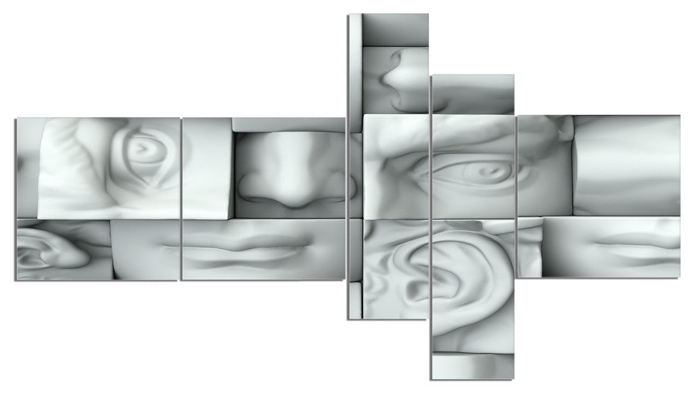 Abstract White Blocks, Abstract Canvas Art Print, 60"x32", 5 panels