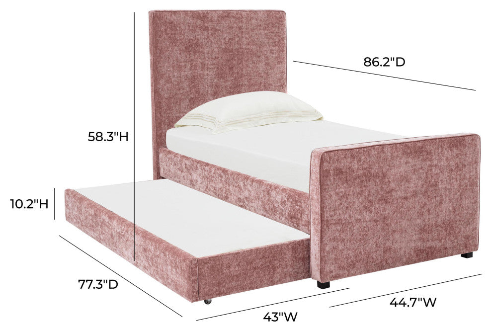 Delilah Blush Textured Velvet Trundle in Twin