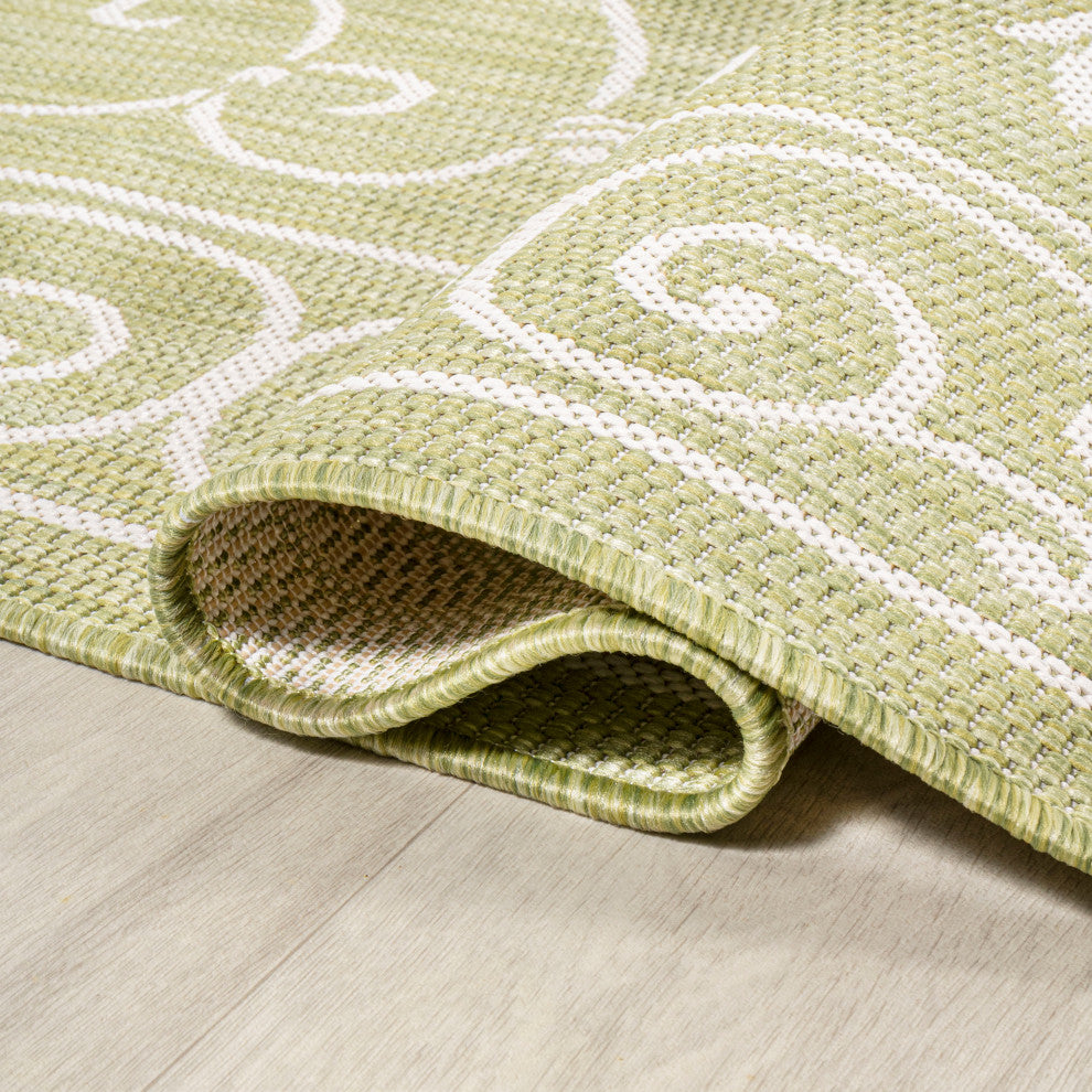 Charleston Filigree Textured Weave Indoor/Outdoor, Green/Cream, 8 X 10
