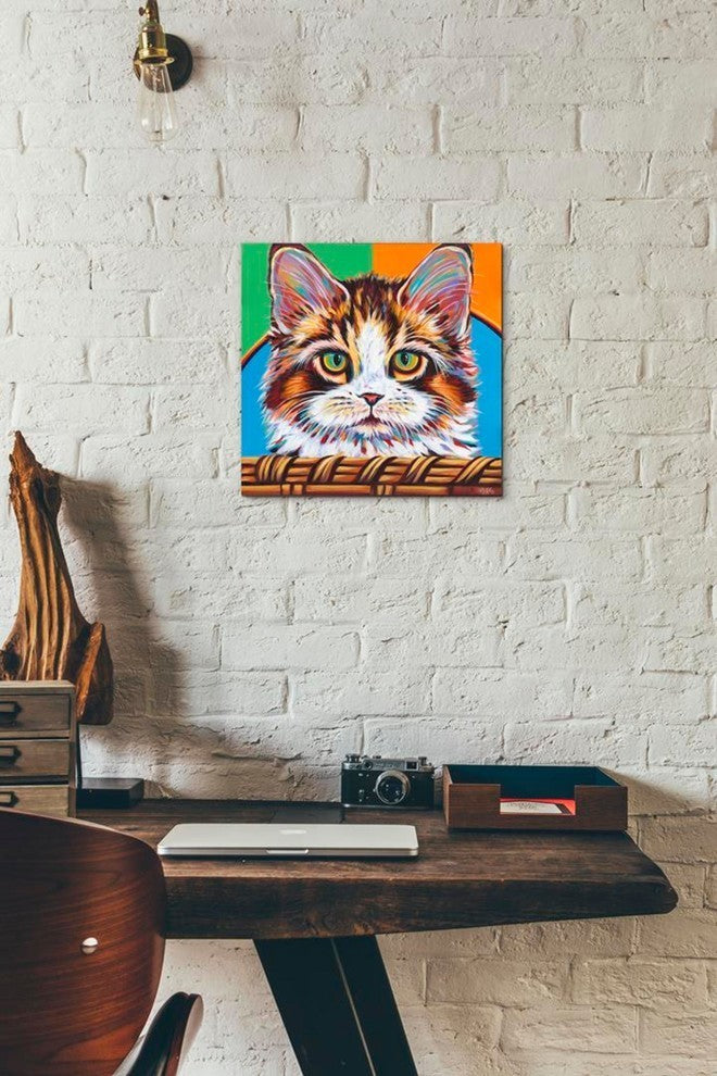 Kitten in Basket II' by Carolee Vitaletti Giclee Canvas Wall Art, 12"x12"