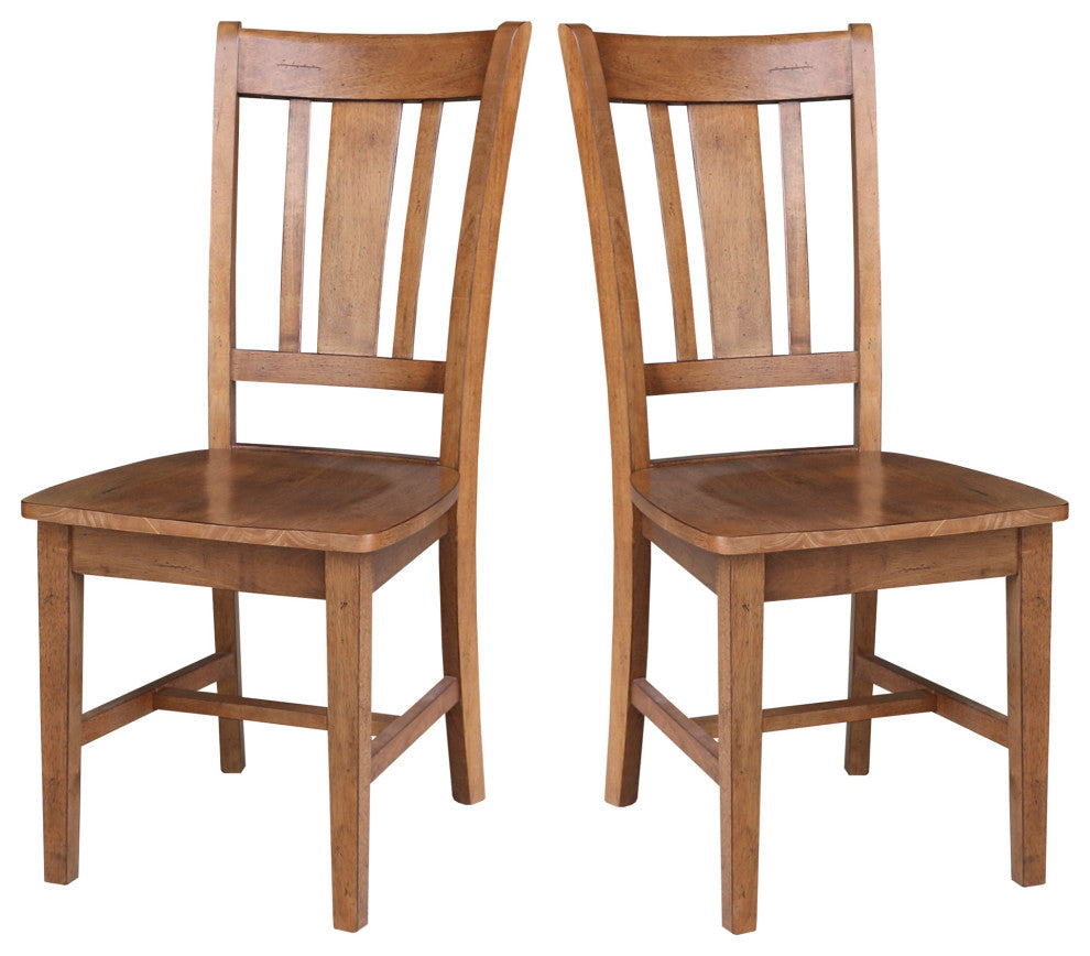 Set of Two San Remo Slat Back Chairs, Distressed Oak