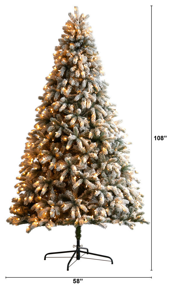 9' Flocked South Carolina Spruce Artificial Christmas Tree With 850 Clear Lights