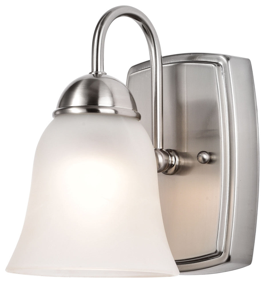 8W LED 1-Light Vanity, 3K, Brushed Nickel With Alabaster Glass