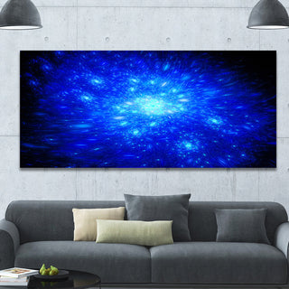 Blue Fireworks on Black, Oversized Abstract Canvas Art Print, 60x28