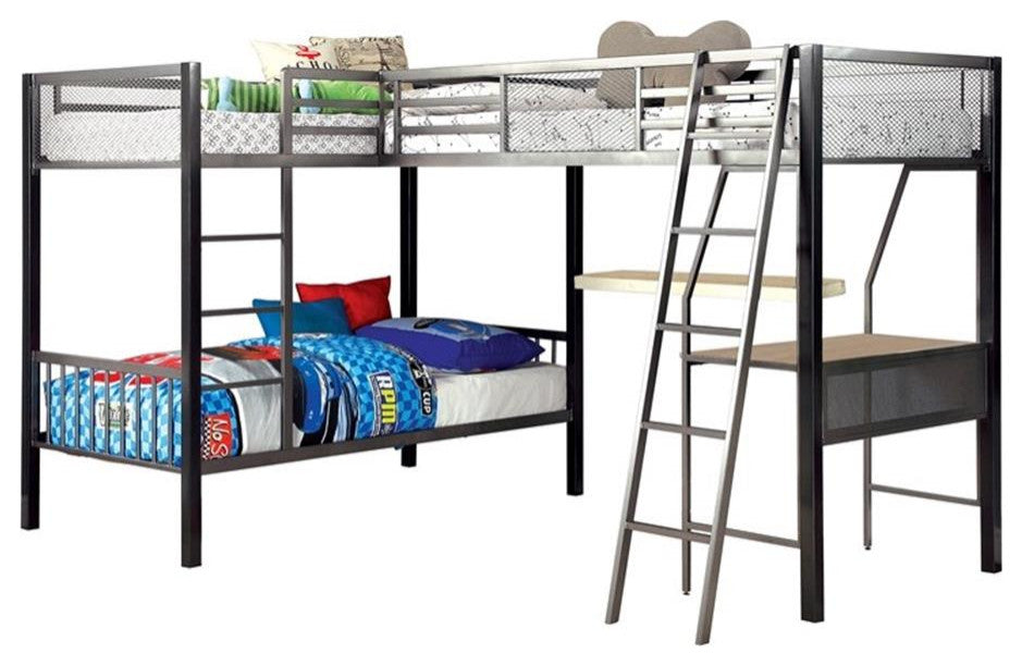 Furniture of America Dax Metal Triple Twin Bunk Bed in Gray and Silver