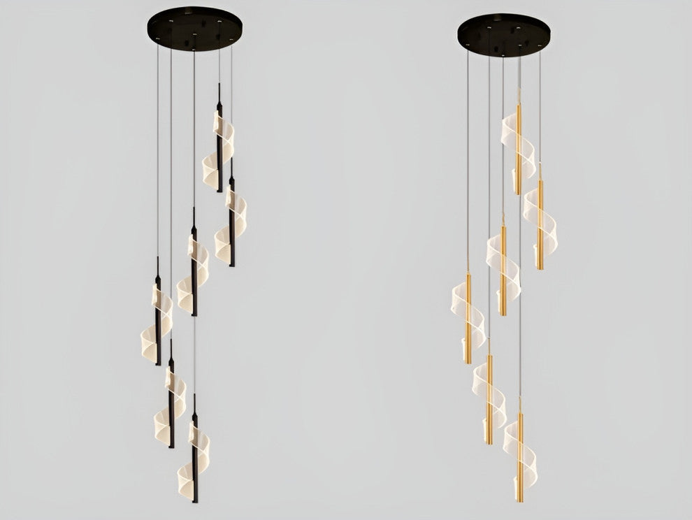 Bonassola | Exceptional Long Spiral LED Pendant Chandelier, Gold, 15pcs