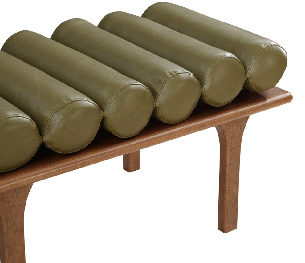Landon Faux Leather Bench, Green, Walnut Finish