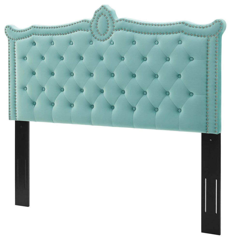 Tufted Headboard, Full Queen Size, Velvet, Blue, Modern Contemporary, Bedroom