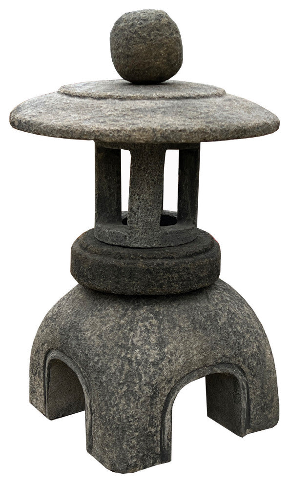 Chinese Gray Brown Round Stone Lamp Zen Garden Lantern Hws3076