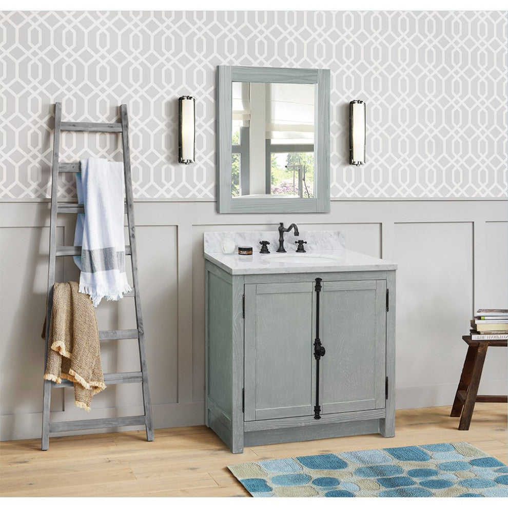 30" Single Vanity, Gray Ash, White Carrara Top, Oval Sink