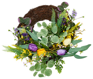 18" Tulip Green Leaves Half Wreath