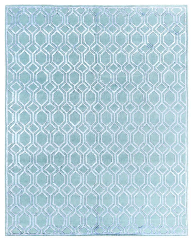 Modern One-of-a-Kind Handmade Area Rug Green, 8' 1" x 9' 10"