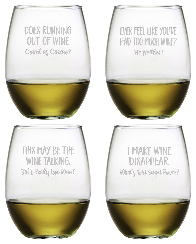 Uncorked 4-Piece Stemless Wine Glass Set