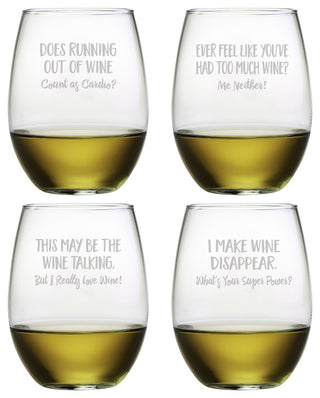 Uncorked 4-Piece Stemless Wine Glass Set