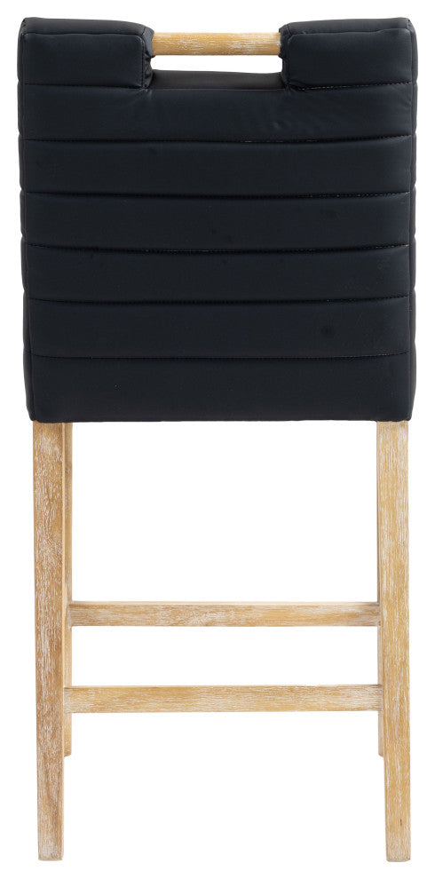 Aimee Upholstered Counter Stool, Black, Vegan Leather, Natural Oak Finish