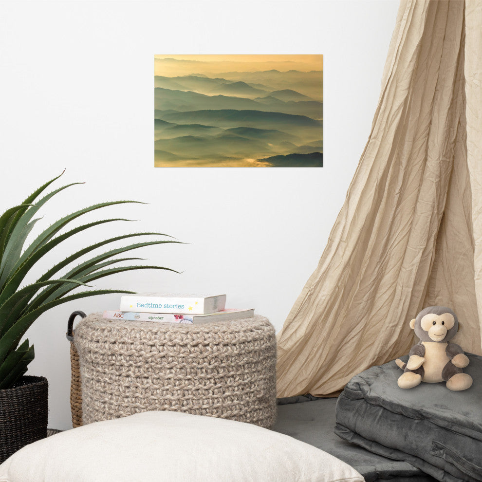 Foggy Mountain Layers at Sunset Landscape Photo Unframed Wall Art Prints, 12" X 18"