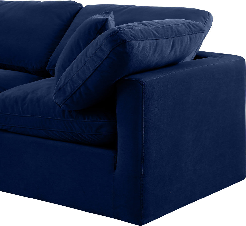 Indulge Upholstered Modular L-Shaped Sectional, Navy, 5-Piece: 2 Armless Chair, 3 Corner Chair, Down Stuffed Velvet