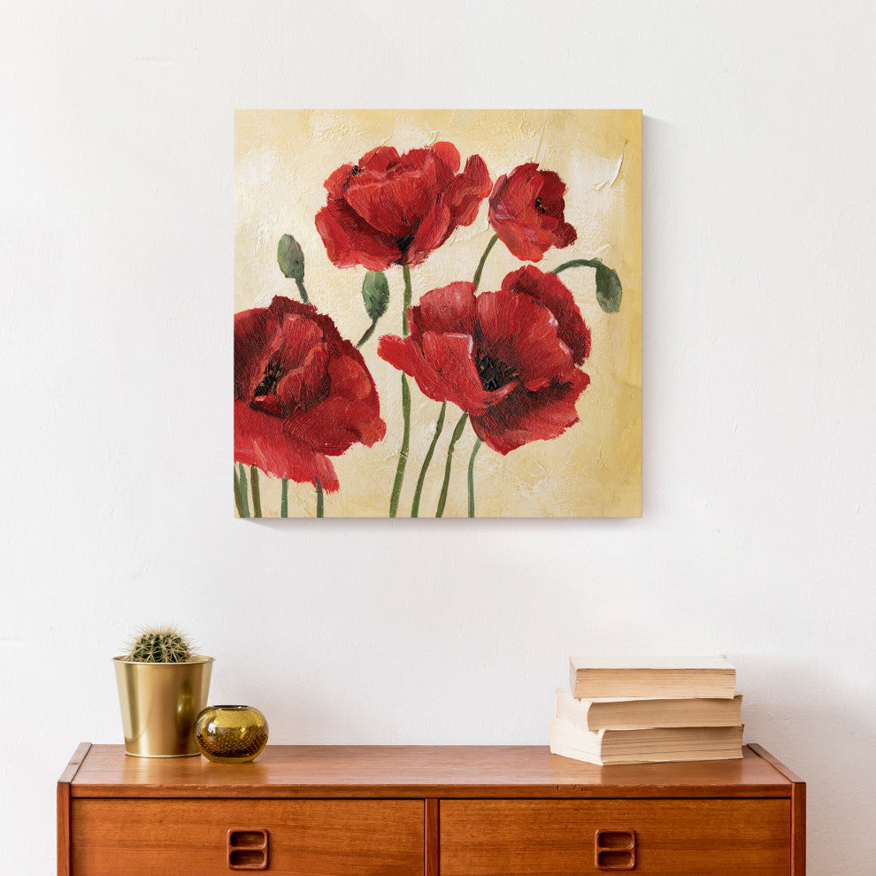 Romantic Red Flowers 16x16 Canvas Wall Art