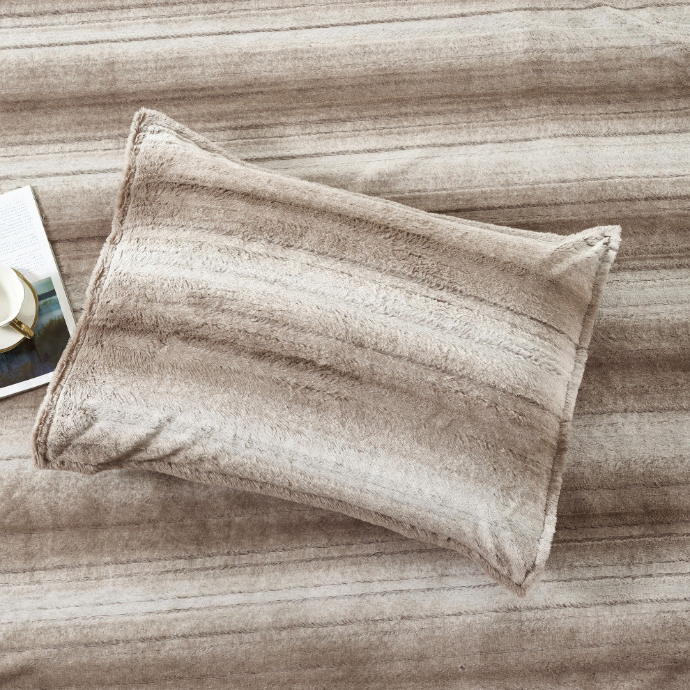 3 Piece Faux Fur Set Duvet, Sarai, 102" X 90