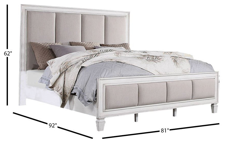 ACME Katia California King Bed, Gray Linen and White Finish