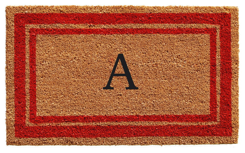 Red Border 18"x30" Monogram Doormat, Letter A