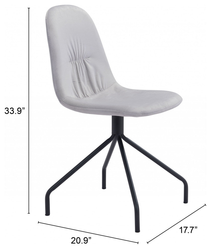 Set of 2 Wide Back Light Gray Velvet Dining or Side Chairs