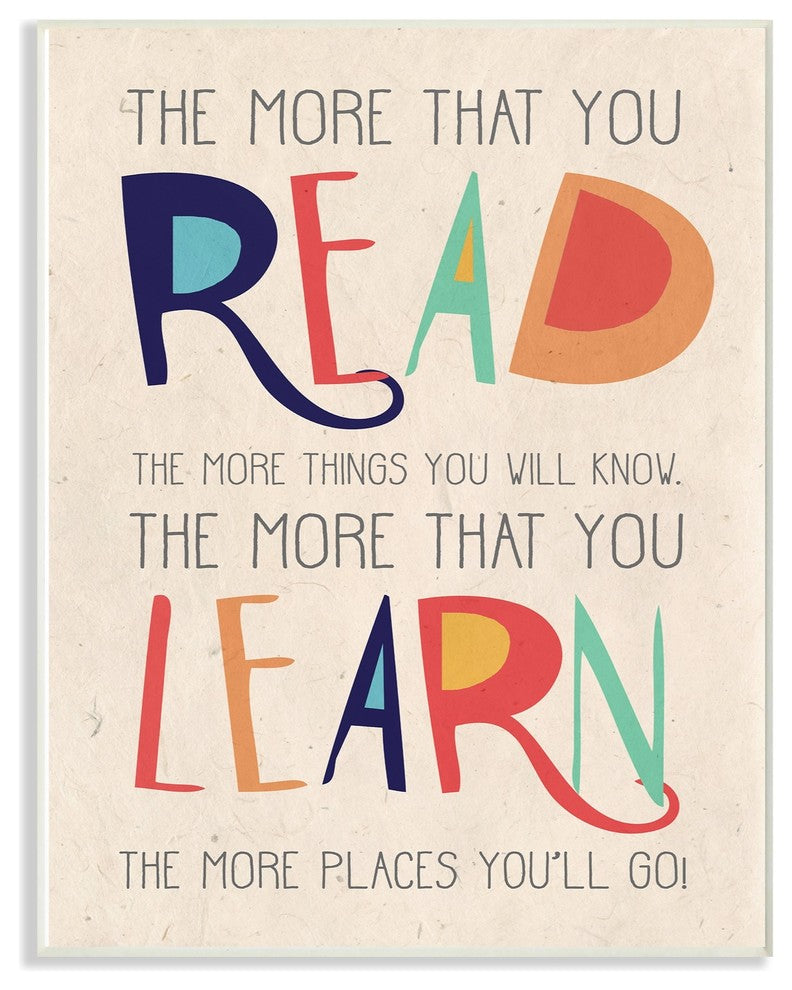 Stupell Industries Red Orange Blue and Green Read Learn Cartoon, 13 x 19