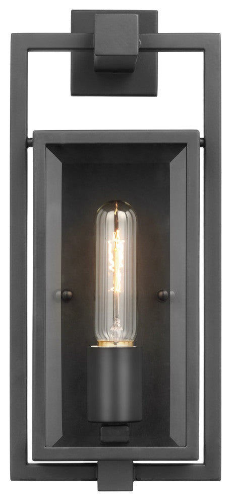 Exhibit 1-Light Small Wall Lantern, Matte Black/Clear Beveled Glass