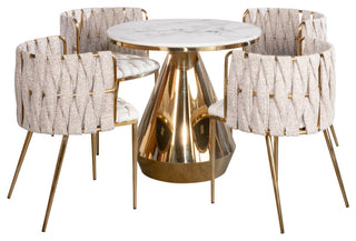 5-Piece Gigi Marble Top Dining Set, Off White Chairs