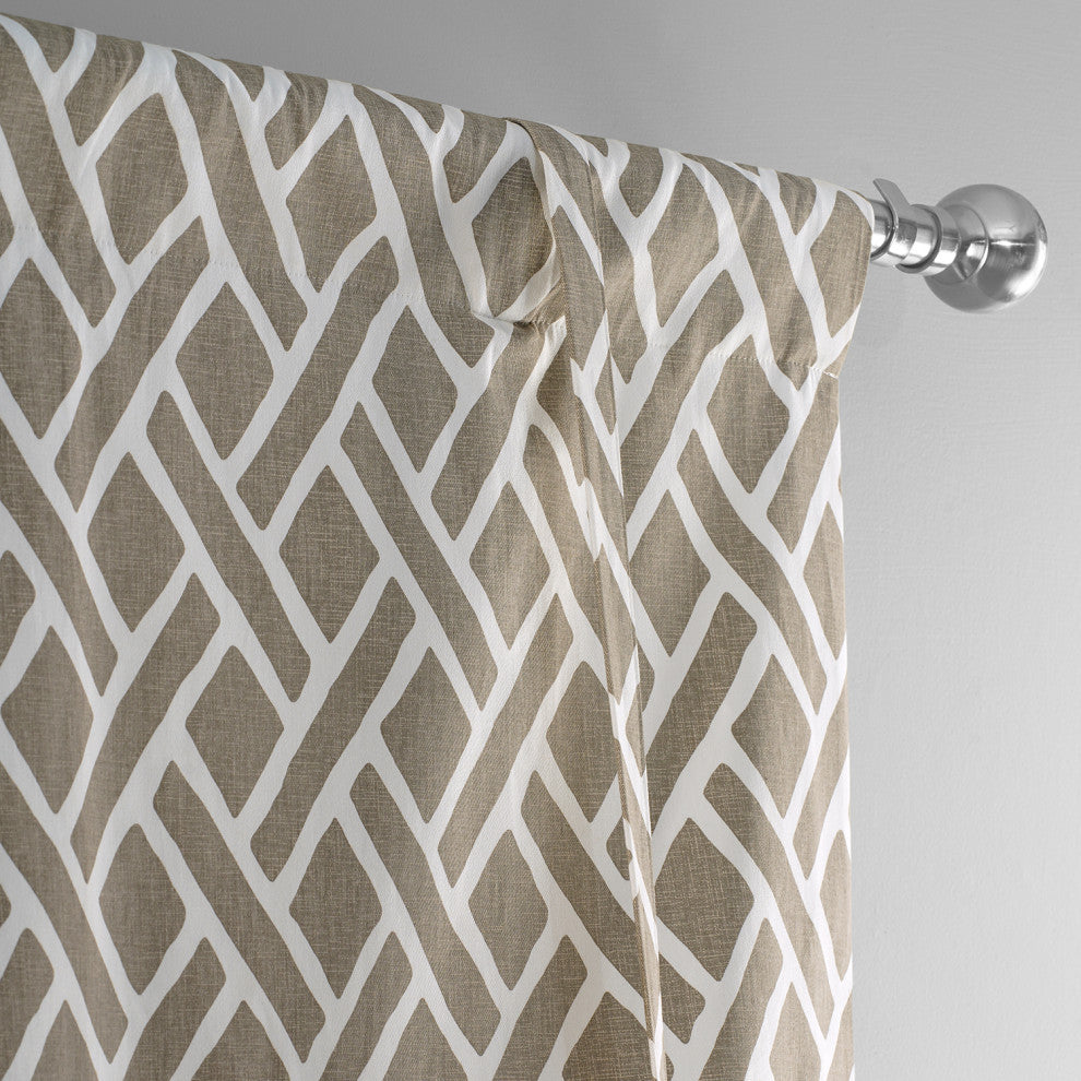 Martinique Printed Cotton Tie-Up Window Shade Single Panel, Martinique Taupe, 46w X 63l