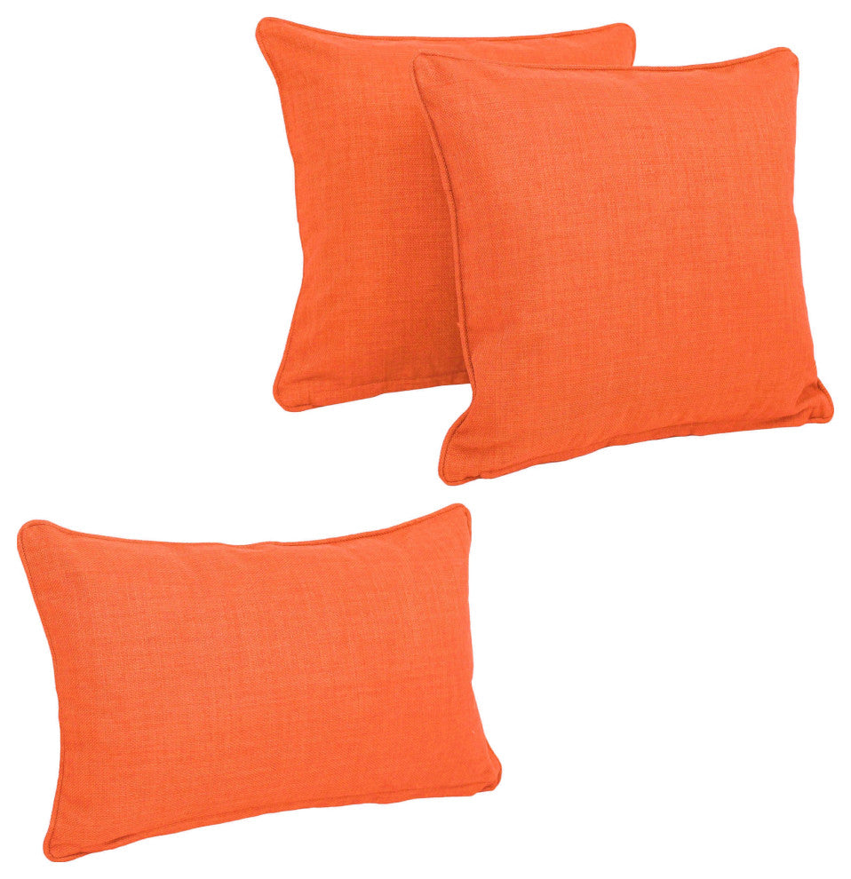 Double-Corded Solid Outdoor Throw Pillows, Set of 3, Tangerine Dream
