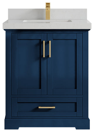 Boston 30 Single Sink Bath Vanity in Navy Blue 2" Carrara Quartz