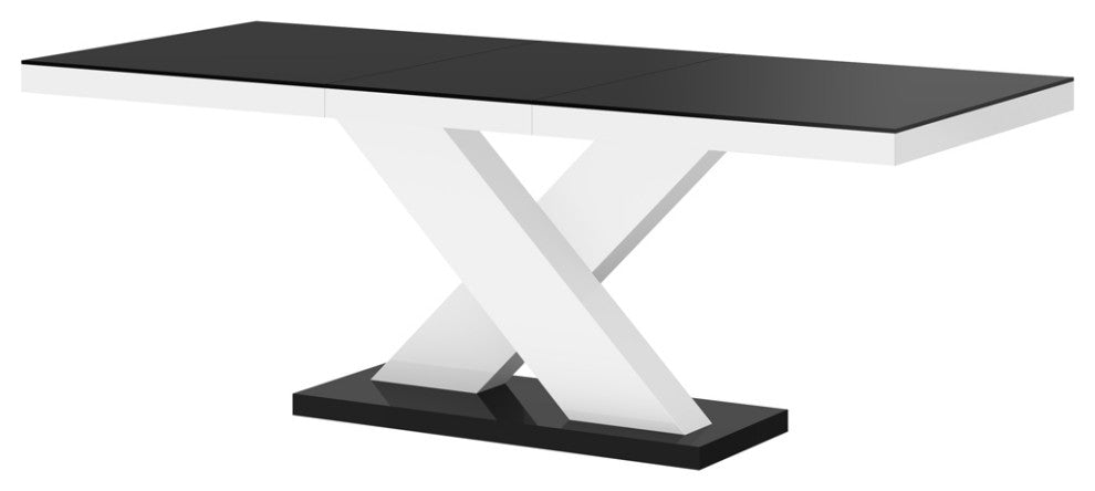 LENON Dining Table with Extension, Black/White