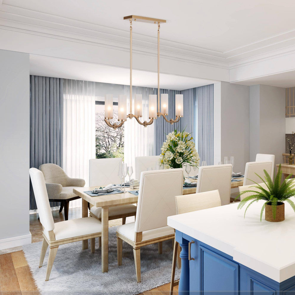 LNC 6-Light Modern Gold and Frosted Glass Linear Pendant for Kitchen