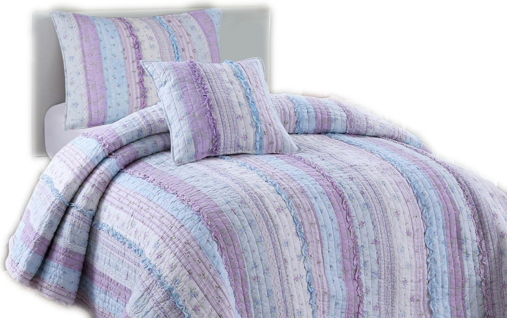 Romantic Chic Lace Lavender Cotton Quilt Set, Twin Set