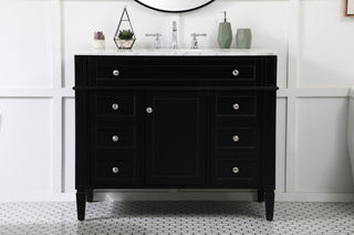 Home Living Vanity with Carrara White Marble Countertop, Black, 42", Single Sink
